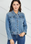 Wholesale Women's Casual Collared Long Sleeve Button Down Pearl Decor Denim Jacket - Liuhuamall