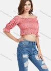 Wholesale Women's Casual Off Shoulder Floral Print Ruched Shirred Lantern Sleeve Crop Blouse - Liuhuamall