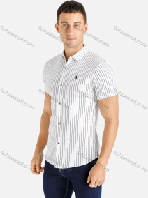 Wholesale Men's Casual Slim Fit Short Sleeve Striped Embroidery Button Down Shirt, LIUHUA CLOTHING WHOLESALE