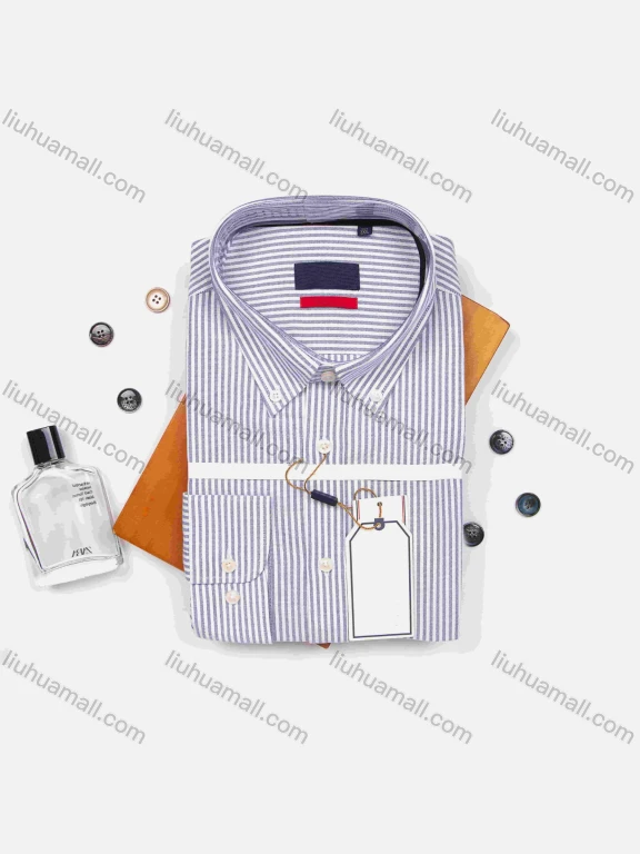 Wholesale Men's Slim Fit Long Sleeve Button Down Collared Oxford Cotton Striped Shirts AB220606-2#