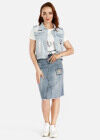 Wholesale Women's Graphic Print Distressed Flap Pockets Ripped Button Front Denim Vest - Liuhuamall