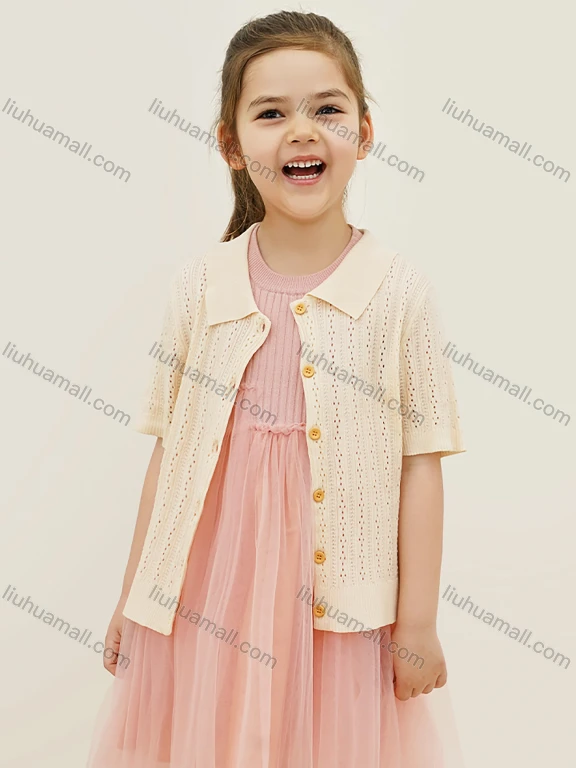 Wholesale Girls Casual Plain Collared Short Sleeve Button Down Hollow Out Shirt MB22BMY631#
