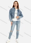 Wholesale Women's Slim Fit Pearl Decor Flap Pockets Button Front Denim Jacket & Ripped Beaded Skinny Jeans Set - Liuhuamall