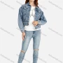Wholesale Women's Slim Fit Pearl Decor Flap Pockets Button Front Denim Jacket & Ripped Beaded Skinny Jeans Set preview