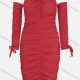 Wholesale Women's Fashion Off Shoulder Long Sleeve Drawstring Bodycon Plain Dress Red Clothing Wholesale Market Liuhua