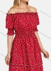 Wholesale Women's Casual Shirred Short Sleeve Allover Print Off Shoulder Knee Length Dress - Liuhuamall
