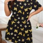 Wholesale Women's Milk Silk Butterfly Print Short Sleeve Crew Neck Lounge Short Nightgown DM1308-03# preview