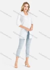 Wholesale Women's Plain Rib-knit Trim Buckled Cuff 3/4 Sleeve Knit Cardigan - Liuhuamall