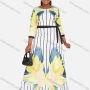 Wholesale Women's Plus Size Floral & Striped Print High Waist Slim Fit 3/4 Sleeve Maxi Dress With Belt preview