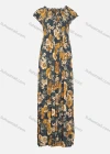 Wholesale Women's Elegant Cap Sleeve Bateau Neck Floral Print Shirred Pleated Maxi Dress - Liuhuamall