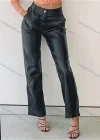 Wholesale Women's Casual Plain High Waist PU Leather Wide Leg Pants S050# - Liuhuamall