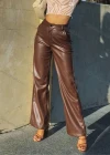 Wholesale Women's Casual Plain High Waist PU Leather Wide Leg Pants S050# - Liuhuamall