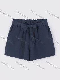 Wholesale Women's Casual Paper Bag Waist Plain Shorts With Tie Belt W124#, LIUHUA CLOTHING WHOLESALE