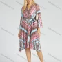 Wholesale Women's Casual Long Sleeve V Neck Folk Art Lace Up Pleated Wrap Dress preview