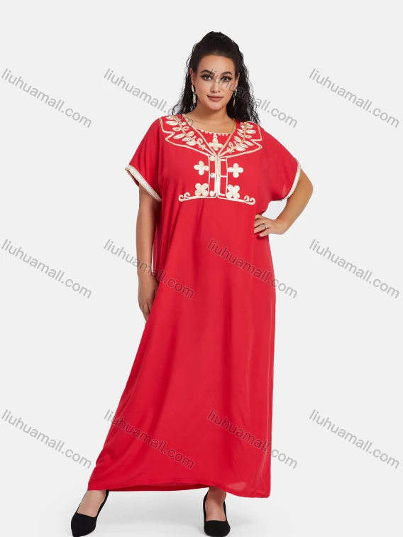 Wholesale Women's African Short Sleeve Floral Embroidery Round Neck Maxi Kaftan Dress #WQ42, Guangzhou Clothing Wholesale Market & Suppliers - LIUHUAMALL, Specialty