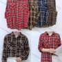 Wholesale Women's Collared Loose Fit Plaid Print Flap Pockets Long Sleeve Shirt 20126# preview