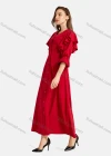 Wholesale Women's Casual Elegant V Neck Flounce Poet Sleeve Buttons Down Ruffle Trim Plain Maxi Dress - Liuhuamall