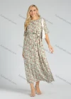 Wholesale Women's Casual Floral Painting Button Belted Maxi Dress - Liuhuamall