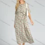 Wholesale Women's Casual Floral Painting Button Belted Maxi Dress preview