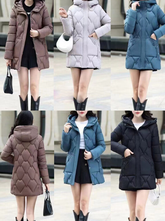 Women's Casual Hooded Long Sleeve Thermal Pockets Puffer Coat 8821#, Clothing Wholesale Market -LIUHUA, 