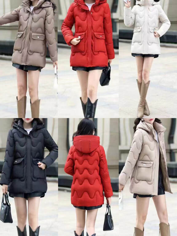 Women's Casual Hooded Long Sleeve Thermal Pockets Puffer Coat 8822#, Clothing Wholesale Market -LIUHUA, 