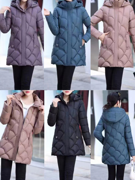 Women's Casual Hooded Long Sleeve Thermal Pockets Puffer Coat 8827#, Clothing Wholesale Market -LIUHUA, 