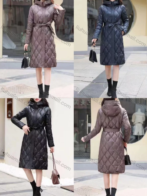 Wholesale Women's Casual Hooded Long Sleeve High Waist Thermal Pockets Puffer Coat 8005#