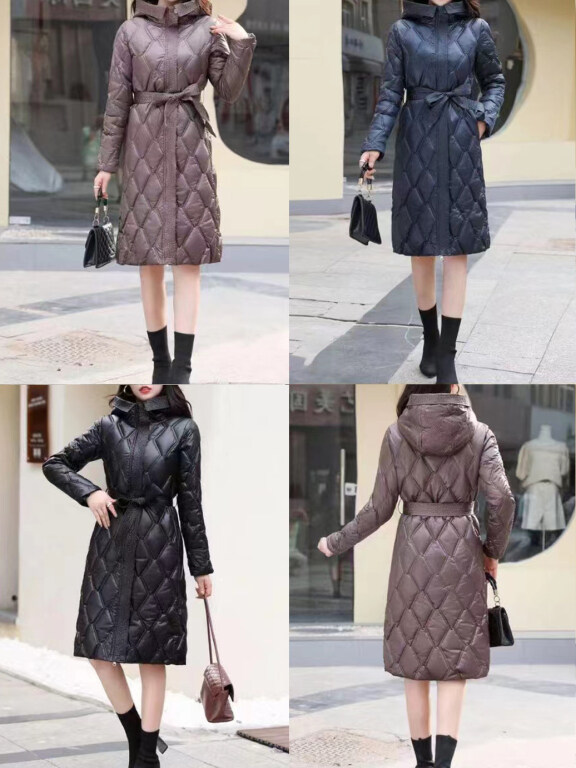 Women's Casual Hooded Long Sleeve High Waist Thermal Pockets Puffer Coat 8005#, Clothing Wholesale Market -LIUHUA, 