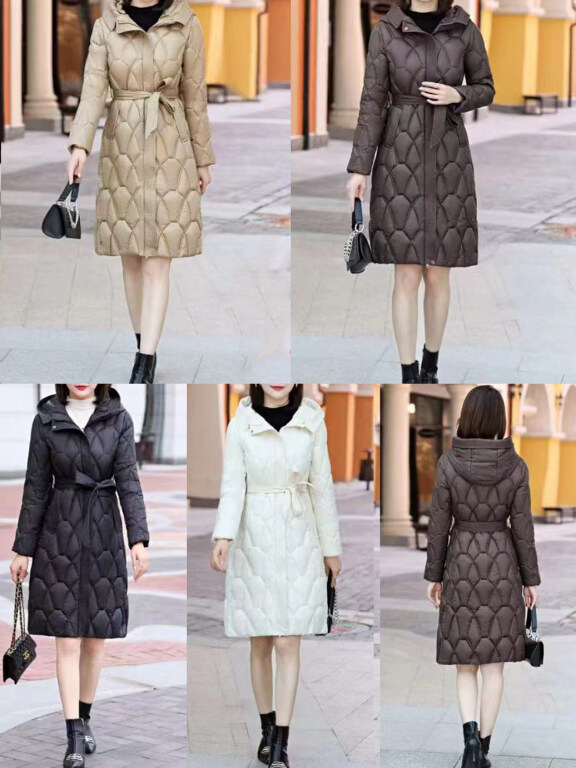 Women's Casual Hooded Long Sleeve High Waist Thermal Pockets Puffer Coat 803#, Clothing Wholesale Market -LIUHUA, 