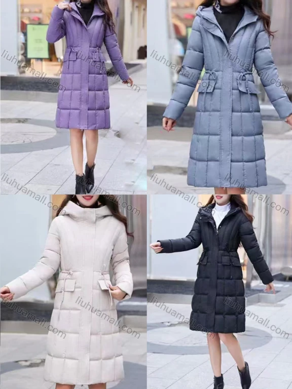 Wholesale Women's Casual Hooded Long Sleeve High Waist Thermal Pockets Puffer Coat 807#