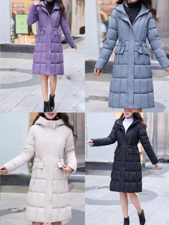 Women's Casual Hooded Long Sleeve High Waist Thermal Pockets Puffer Coat 807#, Clothing Wholesale Market -LIUHUA, 
