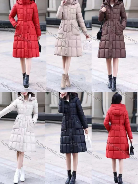 Wholesale Women's Casual Hooded Long Sleeve High Waist Thermal Pockets Puffer Coat 8825#