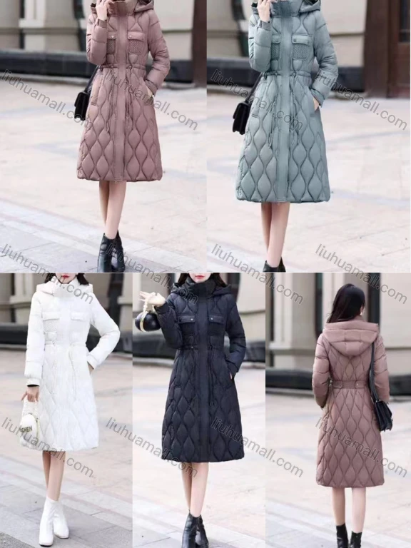 Wholesale Women's Casual Hooded Long Sleeve High Waist Thermal Pockets Puffer Coat 8826#
