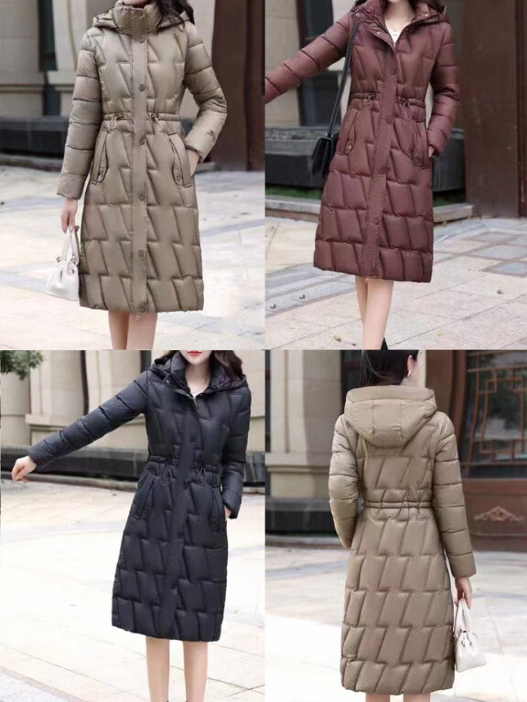 Women's Casual Hooded Long Sleeve High Waist Thermal Pockets Puffer Coat 8830#, Clothing Wholesale Market -LIUHUA, 