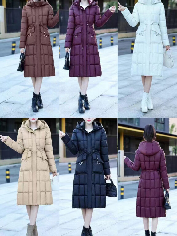 Women's Casual Hooded Long Sleeve High Waist Thermal Pockets Puffer Coat 8831#, Clothing Wholesale Market -LIUHUA, 