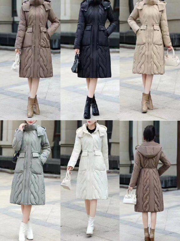 Women's Casual Hooded Long Sleeve High Waist Thermal Pockets Puffer Coat 8832#, Clothing Wholesale Market -LIUHUA, 