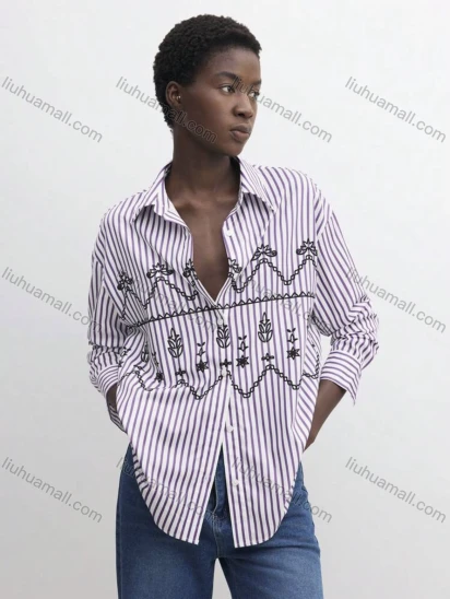 Wholesale Long-sleeve striped embroidered design, comfortable, fashionable and versatile for spring and summer, available in multi