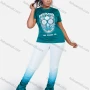 Wholesale Women's Graphic Slogan Print Short Sleeve Tee&Slim Fit Pants Ruched Gradient Set preview