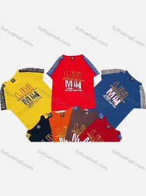 Wholesale Boys Casual Crew Neck Short Sleeve Colorblock Letter Graphic T-shirts, LIUHUA CLOTHING WHOLESALE