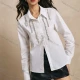 Wholesale Women's Embellished Button Up Shirt with Long Sleeves and Decorative Beading White Clothing Wholesale Market Liuhua