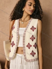Wholesale Women's Embroidered Sleeveless Waistcoat with Decorative Details, LIUHUA CLOTHING WHOLESALE