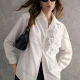 Wholesale Women's Elegant Long Sleeve Button Closure Plain Shirt With Decorate Sequin Flowers White Clothing Wholesale Market Liuhua
