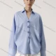 Wholesale Women's Elegant Collared Plain Long Sleeve Shirt With Flower Decoration Button Closure Light Blue Clothing Wholesale Market Liuhua