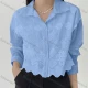 Wholesale Women's Elegant Crop Long Sleeve Shirt With Eyelet Lace & Wavy Hem Design 1# Clothing Wholesale Market Liuhua