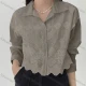 Wholesale Women's Elegant Crop Long Sleeve Shirt With Eyelet Lace & Wavy Hem Design 2# Clothing Wholesale Market Liuhua
