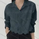 Wholesale Women's Elegant Crop Long Sleeve Shirt With Eyelet Lace & Wavy Hem Design 3# Clothing Wholesale Market Liuhua