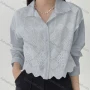 Wholesale Women's Elegant Crop Long Sleeve Shirt With Eyelet Lace & Wavy Hem Design preview