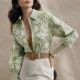 Wholesale Women's Elegant Leg of Mutton Sleeve Shirt With Embroidery Floral Design Green Clothing Wholesale Market Liuhua