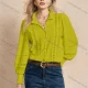 Wholesale Women's Ruffled Button Up Blouse with Puff Sleeves and Decorative Lace Details 7# Clothing Wholesale Market Liuhua