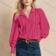 Wholesale Women's Ruffled Button Up Blouse with Puff Sleeves and Decorative Lace Details 8# Clothing Wholesale Market Liuhua